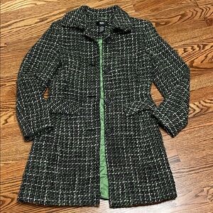 Vintage Mossino Black, Green and White Tweed Pea Coat small